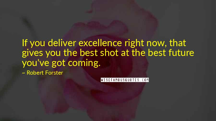 Robert Forster Quotes: If you deliver excellence right now, that gives you the best shot at the best future you've got coming.