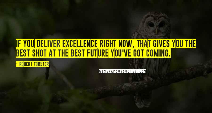 Robert Forster Quotes: If you deliver excellence right now, that gives you the best shot at the best future you've got coming.