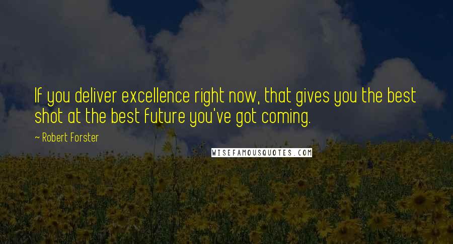 Robert Forster Quotes: If you deliver excellence right now, that gives you the best shot at the best future you've got coming.