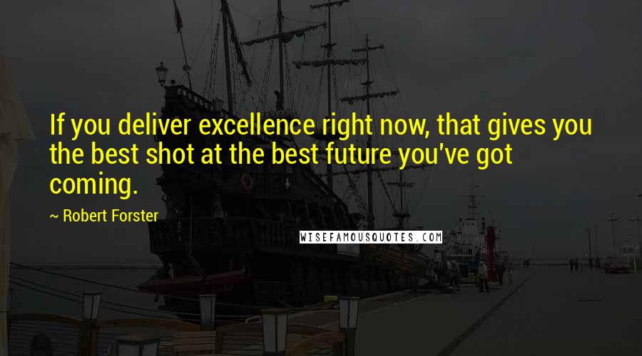 Robert Forster Quotes: If you deliver excellence right now, that gives you the best shot at the best future you've got coming.