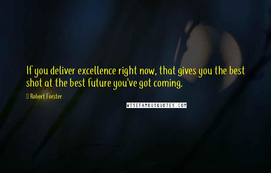Robert Forster Quotes: If you deliver excellence right now, that gives you the best shot at the best future you've got coming.