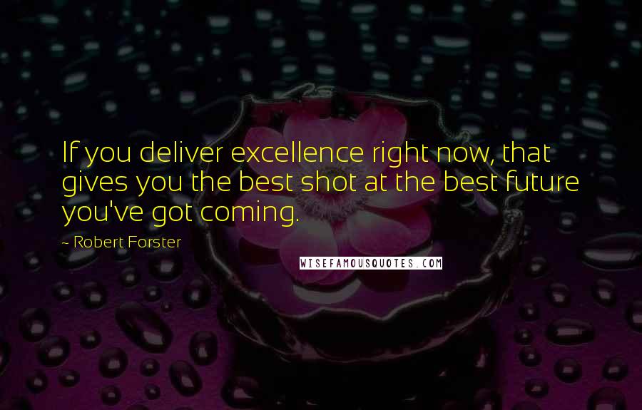 Robert Forster Quotes: If you deliver excellence right now, that gives you the best shot at the best future you've got coming.