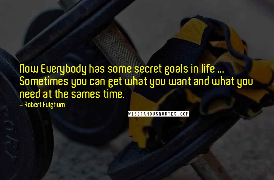 Robert Fulghum Quotes: Now Everybody has some secret goals in life ... Sometimes you can get what you want and what you need at the sames time.