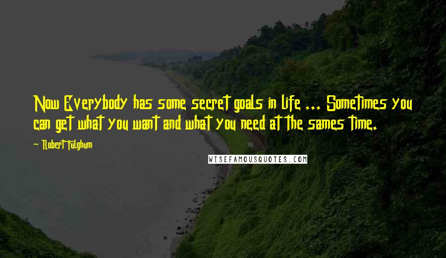 Robert Fulghum Quotes: Now Everybody has some secret goals in life ... Sometimes you can get what you want and what you need at the sames time.