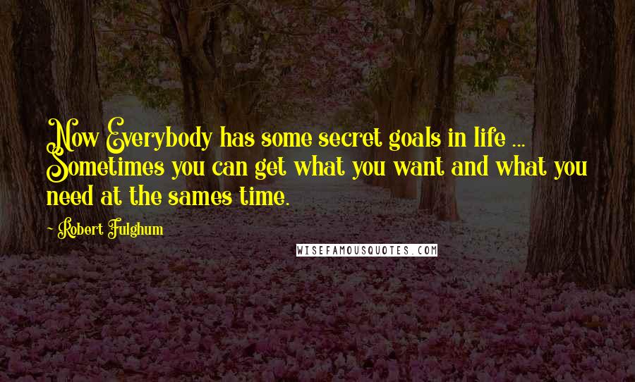 Robert Fulghum Quotes: Now Everybody has some secret goals in life ... Sometimes you can get what you want and what you need at the sames time.
