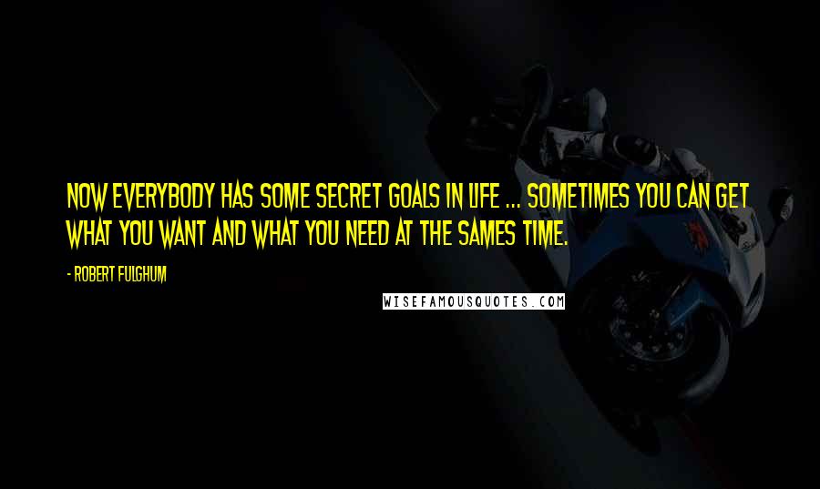 Robert Fulghum Quotes: Now Everybody has some secret goals in life ... Sometimes you can get what you want and what you need at the sames time.
