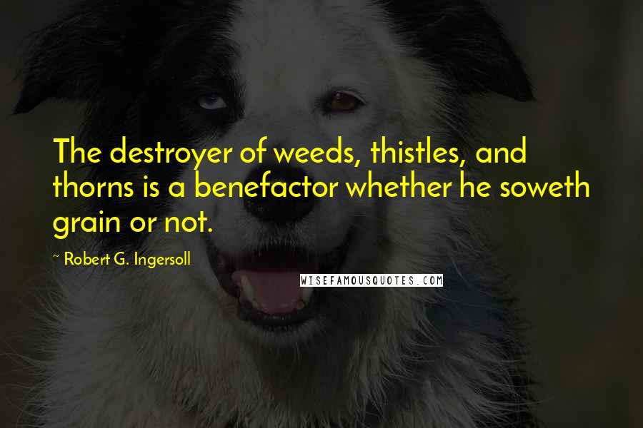 Robert G. Ingersoll Quotes: The destroyer of weeds, thistles, and thorns is a benefactor whether he soweth grain or not.