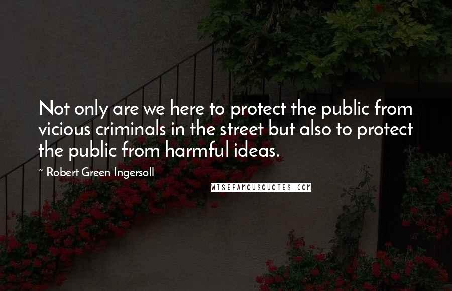 Robert Green Ingersoll Quotes: Not only are we here to protect the public from vicious criminals in the street but also to protect the public from harmful ideas.