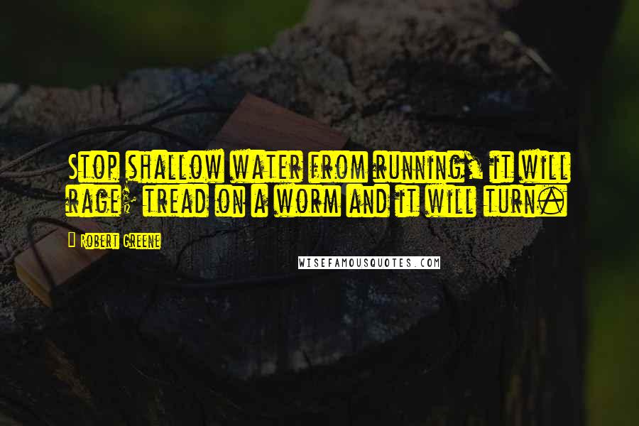 Robert Greene Quotes: Stop shallow water from running, it will rage; tread on a worm and it will turn.