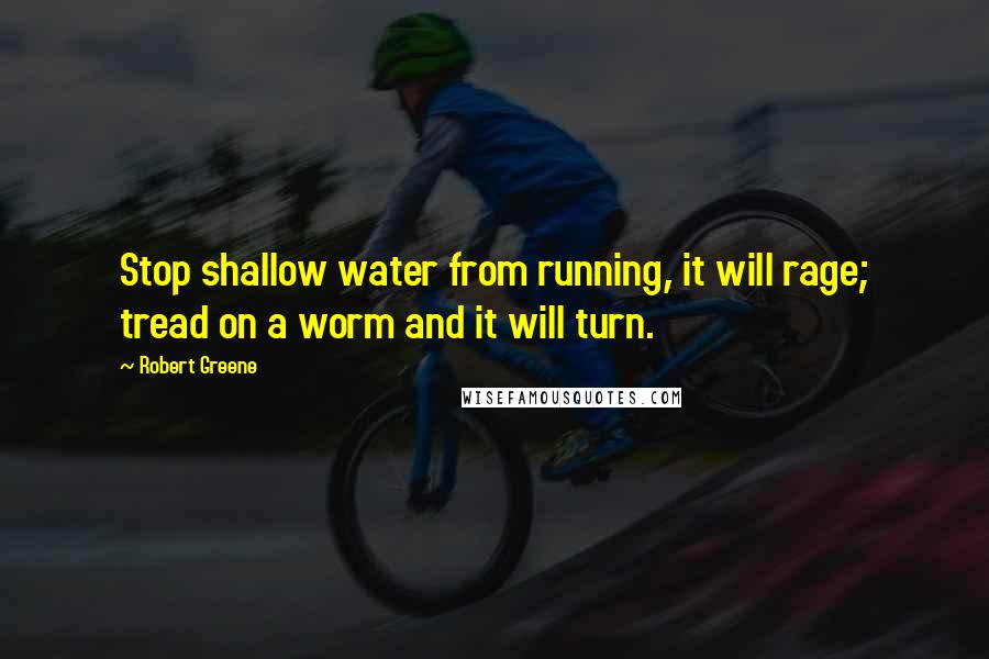 Robert Greene Quotes: Stop shallow water from running, it will rage; tread on a worm and it will turn.