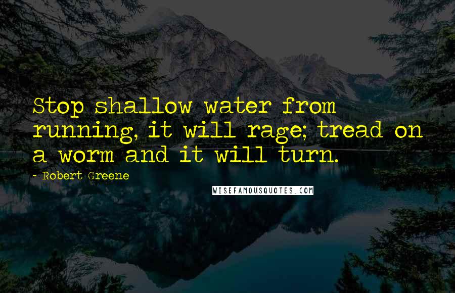 Robert Greene Quotes: Stop shallow water from running, it will rage; tread on a worm and it will turn.