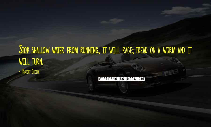 Robert Greene Quotes: Stop shallow water from running, it will rage; tread on a worm and it will turn.