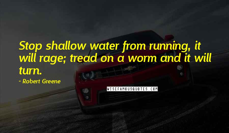 Robert Greene Quotes: Stop shallow water from running, it will rage; tread on a worm and it will turn.