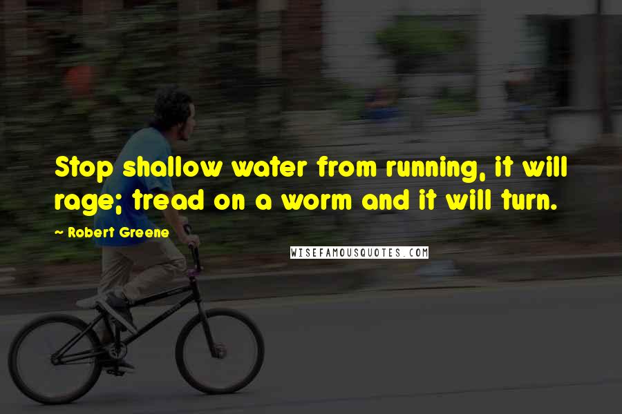 Robert Greene Quotes: Stop shallow water from running, it will rage; tread on a worm and it will turn.