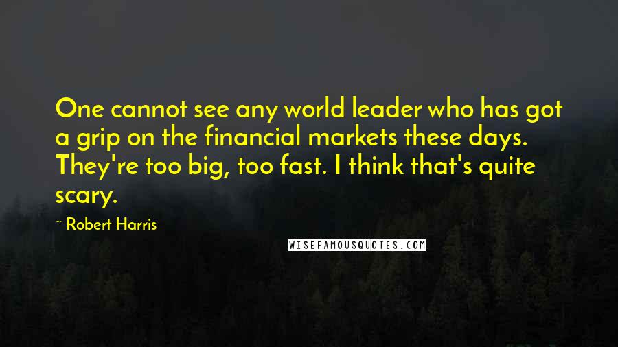 Robert Harris Quotes: One cannot see any world leader who has got a grip on the financial markets these days. They're too big, too fast. I think that's quite scary.