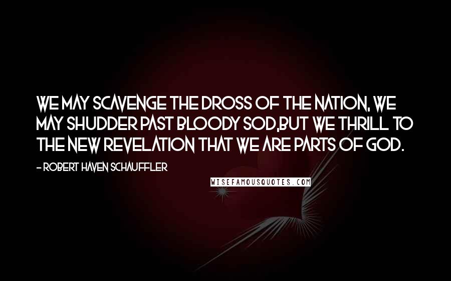 Robert Haven Schauffler Quotes: We may scavenge the dross of the nation, we may shudder past bloody sod,But we thrill to the new revelation that we are parts of God.