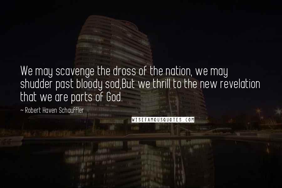 Robert Haven Schauffler Quotes: We may scavenge the dross of the nation, we may shudder past bloody sod,But we thrill to the new revelation that we are parts of God.