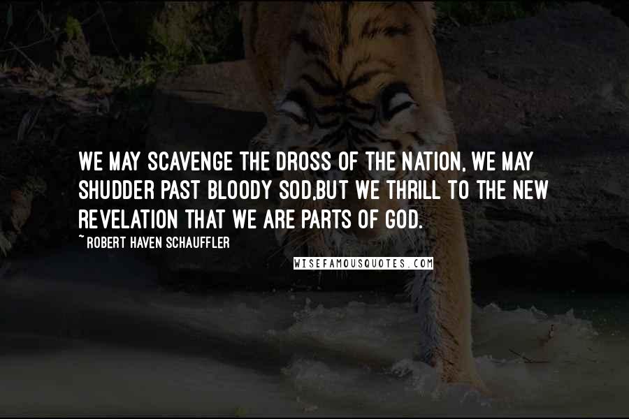 Robert Haven Schauffler Quotes: We may scavenge the dross of the nation, we may shudder past bloody sod,But we thrill to the new revelation that we are parts of God.