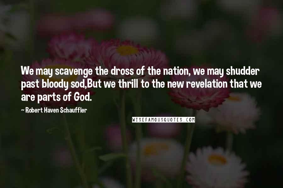 Robert Haven Schauffler Quotes: We may scavenge the dross of the nation, we may shudder past bloody sod,But we thrill to the new revelation that we are parts of God.