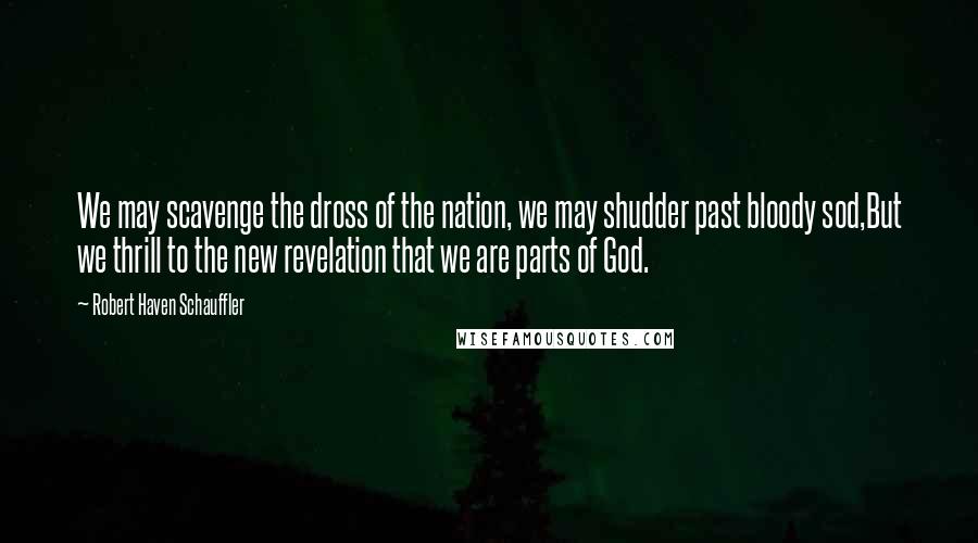 Robert Haven Schauffler Quotes: We may scavenge the dross of the nation, we may shudder past bloody sod,But we thrill to the new revelation that we are parts of God.