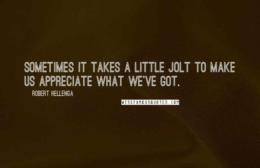 Robert Hellenga Quotes: Sometimes it takes a little jolt to make us appreciate what we've got.