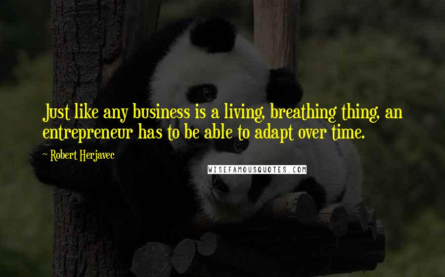 Robert Herjavec Quotes: Just like any business is a living, breathing thing, an entrepreneur has to be able to adapt over time.