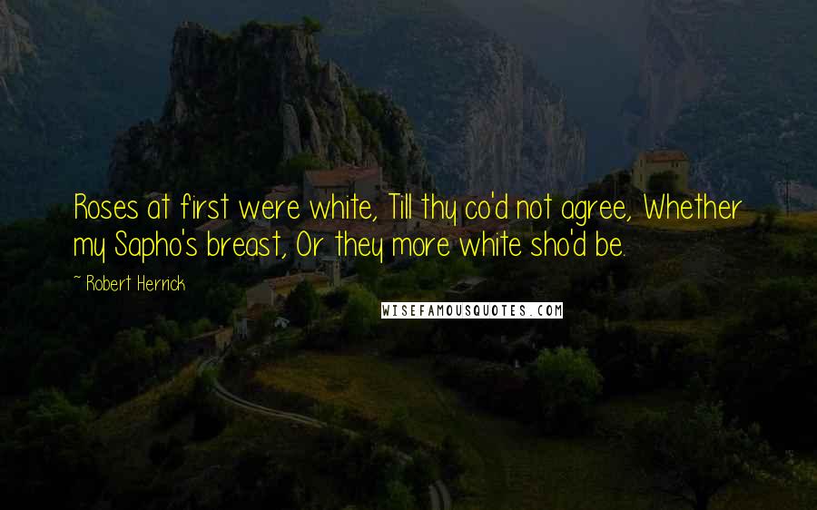 Robert Herrick Quotes: Roses at first were white, Till thy co'd not agree, Whether my Sapho's breast, Or they more white sho'd be.