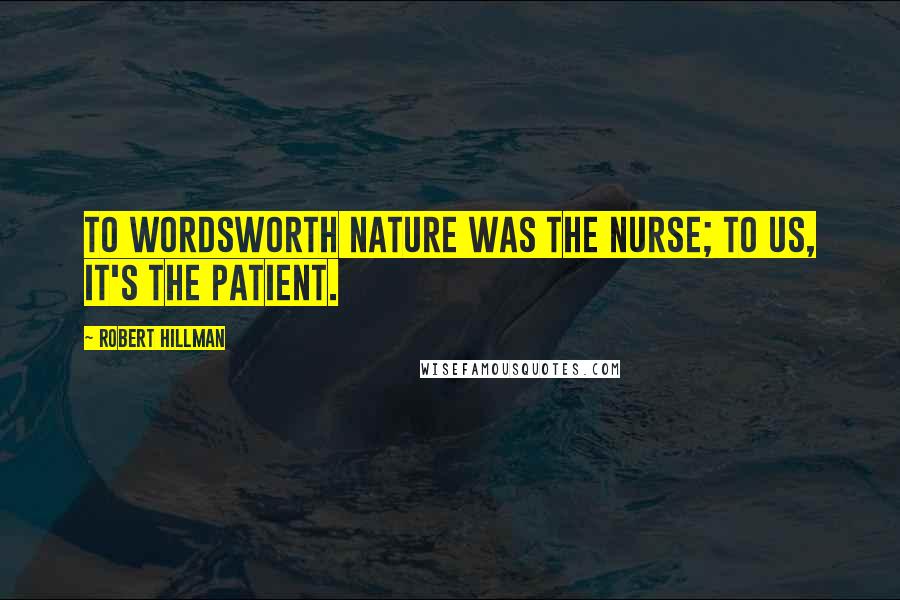 Robert Hillman Quotes: To Wordsworth nature was the nurse; to us, it's the patient.