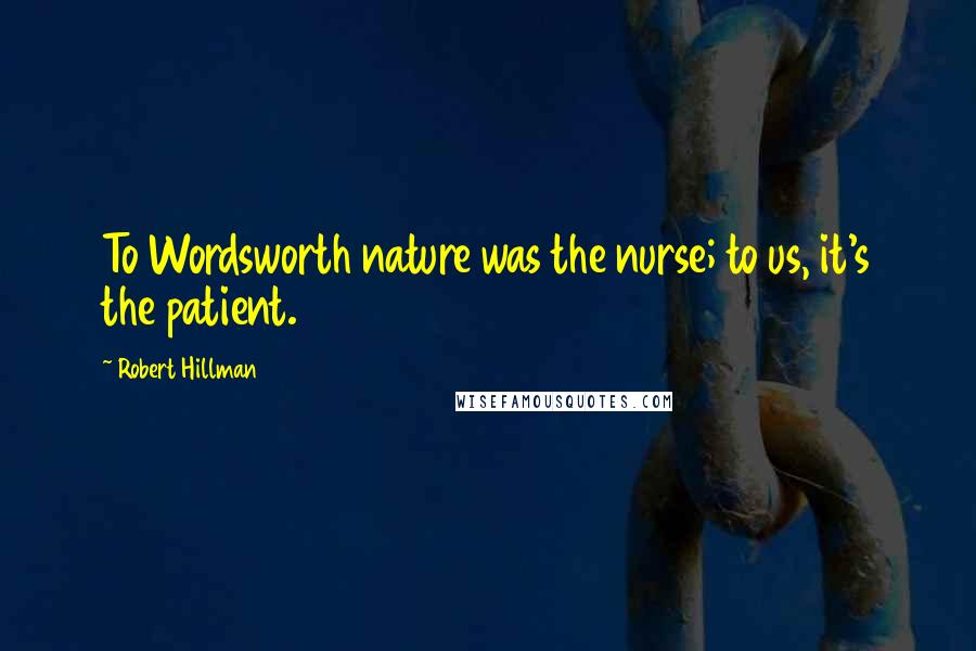 Robert Hillman Quotes: To Wordsworth nature was the nurse; to us, it's the patient.