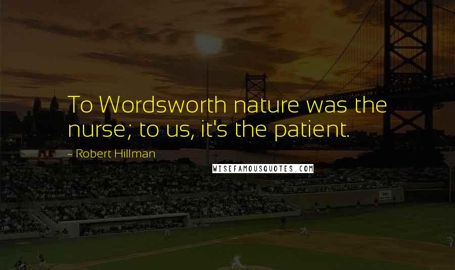 Robert Hillman Quotes: To Wordsworth nature was the nurse; to us, it's the patient.