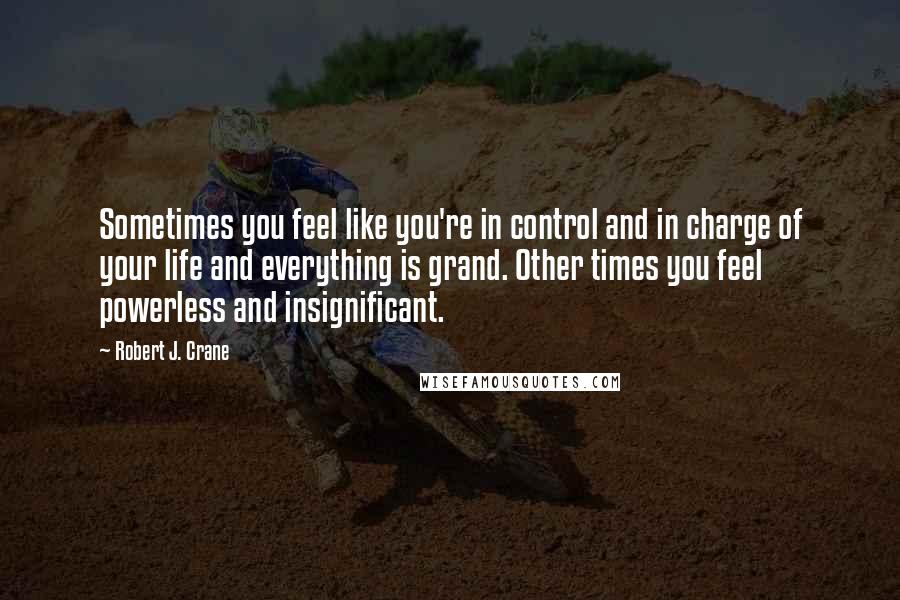 Robert J. Crane Quotes: Sometimes you feel like you're in control and in charge of your life and everything is grand. Other times you feel powerless and insignificant.