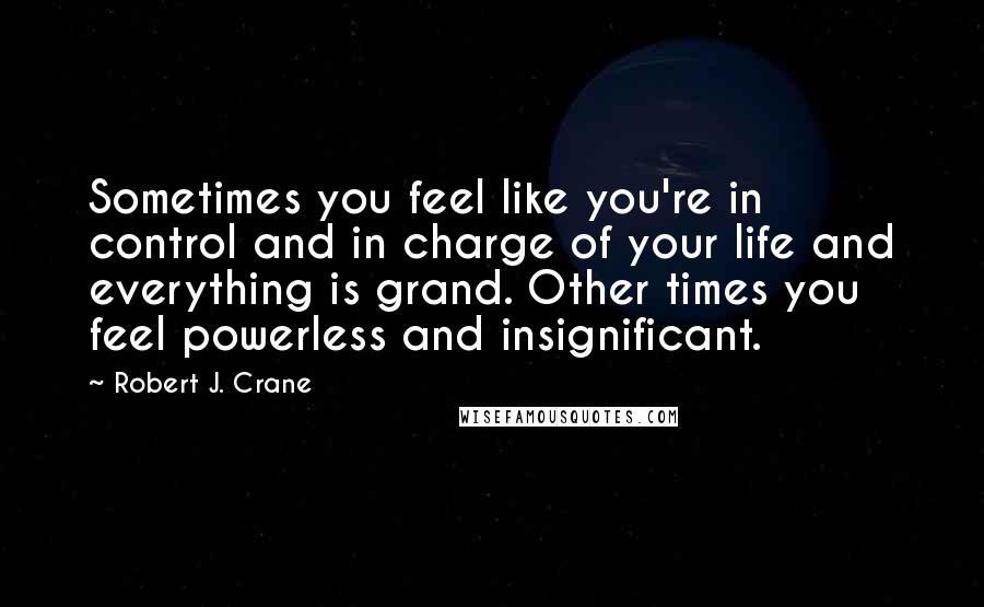 Robert J. Crane Quotes: Sometimes you feel like you're in control and in charge of your life and everything is grand. Other times you feel powerless and insignificant.