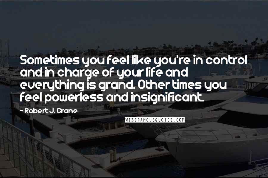 Robert J. Crane Quotes: Sometimes you feel like you're in control and in charge of your life and everything is grand. Other times you feel powerless and insignificant.