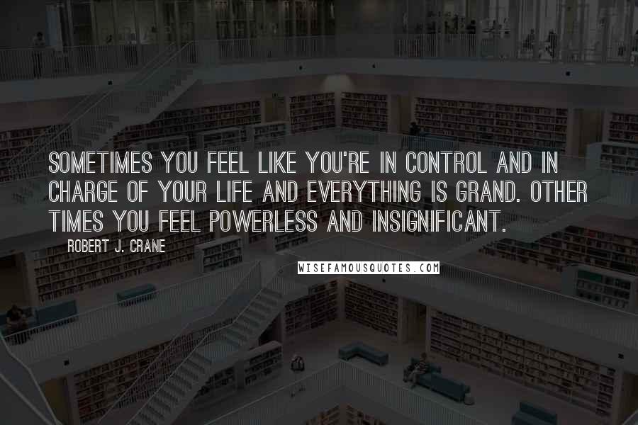 Robert J. Crane Quotes: Sometimes you feel like you're in control and in charge of your life and everything is grand. Other times you feel powerless and insignificant.