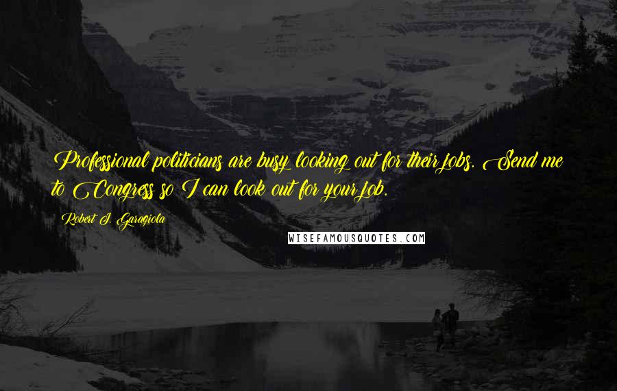 Robert J. Garagiola Quotes: Professional politicians are busy looking out for their jobs. Send me to Congress so I can look out for your job.