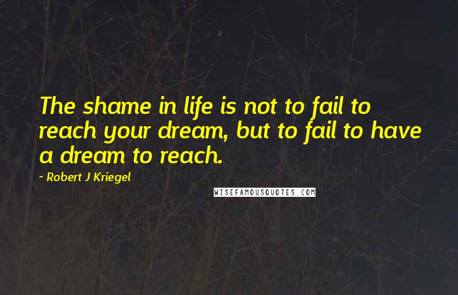 Robert J Kriegel Quotes: The shame in life is not to fail to reach your dream, but to fail to have a dream to reach.