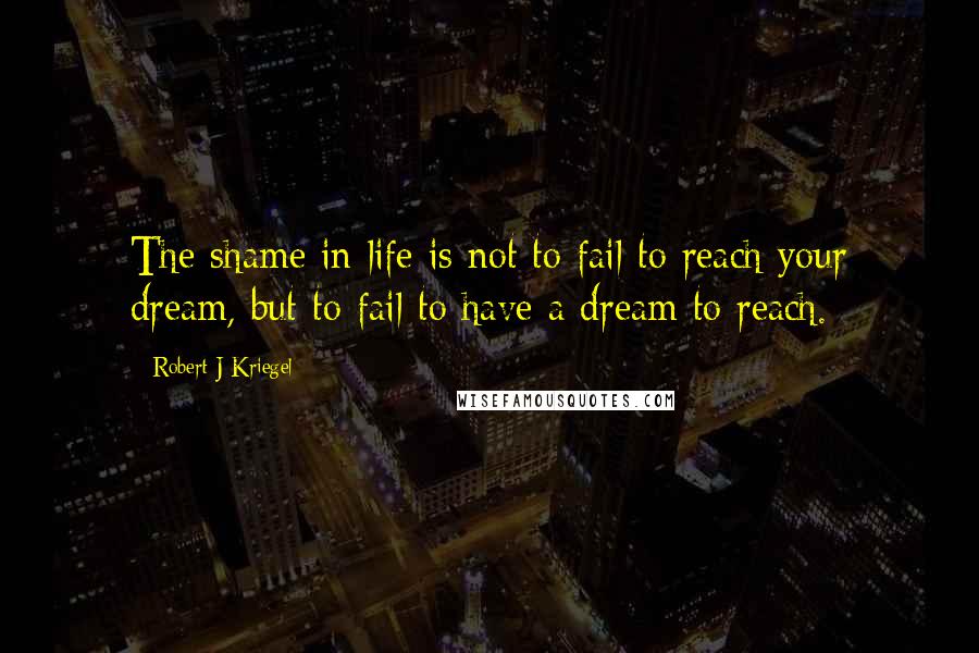 Robert J Kriegel Quotes: The shame in life is not to fail to reach your dream, but to fail to have a dream to reach.