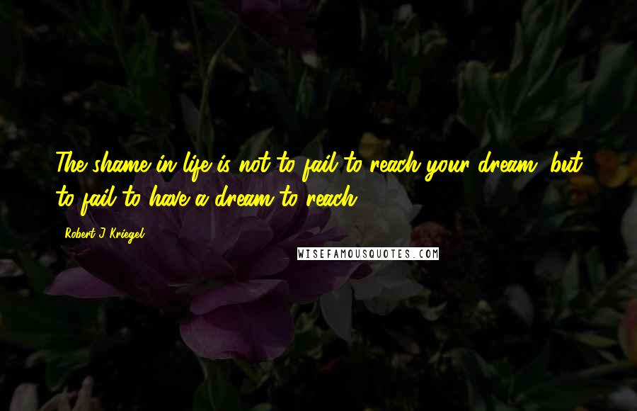 Robert J Kriegel Quotes: The shame in life is not to fail to reach your dream, but to fail to have a dream to reach.