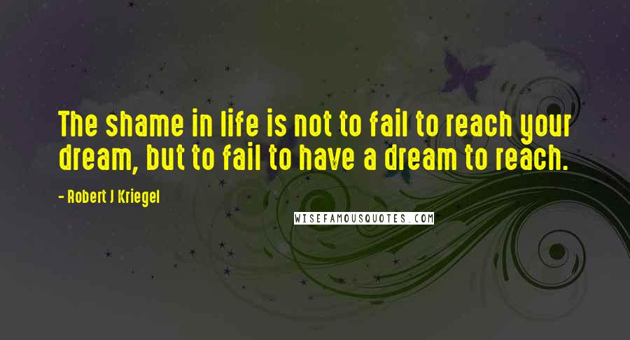 Robert J Kriegel Quotes: The shame in life is not to fail to reach your dream, but to fail to have a dream to reach.