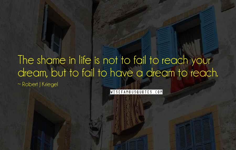 Robert J Kriegel Quotes: The shame in life is not to fail to reach your dream, but to fail to have a dream to reach.