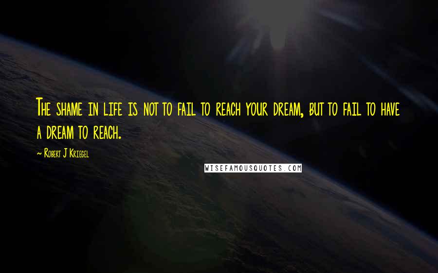 Robert J Kriegel Quotes: The shame in life is not to fail to reach your dream, but to fail to have a dream to reach.