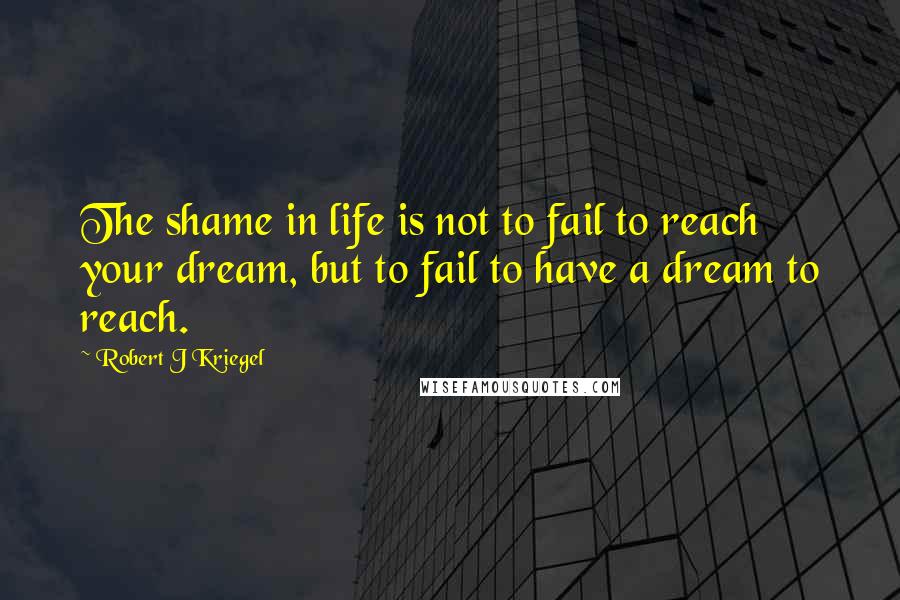 Robert J Kriegel Quotes: The shame in life is not to fail to reach your dream, but to fail to have a dream to reach.