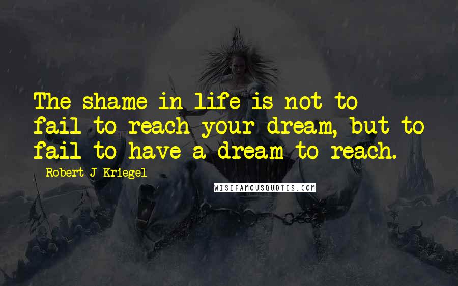 Robert J Kriegel Quotes: The shame in life is not to fail to reach your dream, but to fail to have a dream to reach.