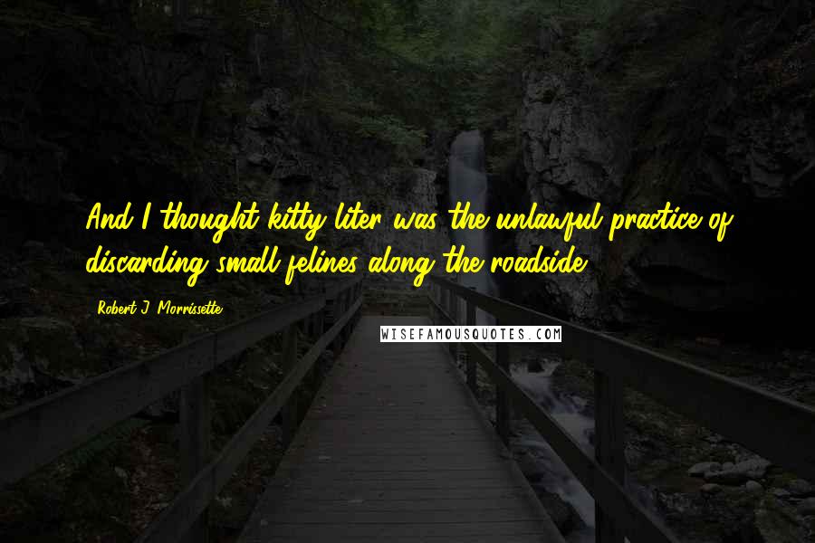 Robert J. Morrissette Quotes: And I thought kitty liter was the unlawful practice of discarding small felines along the roadside.