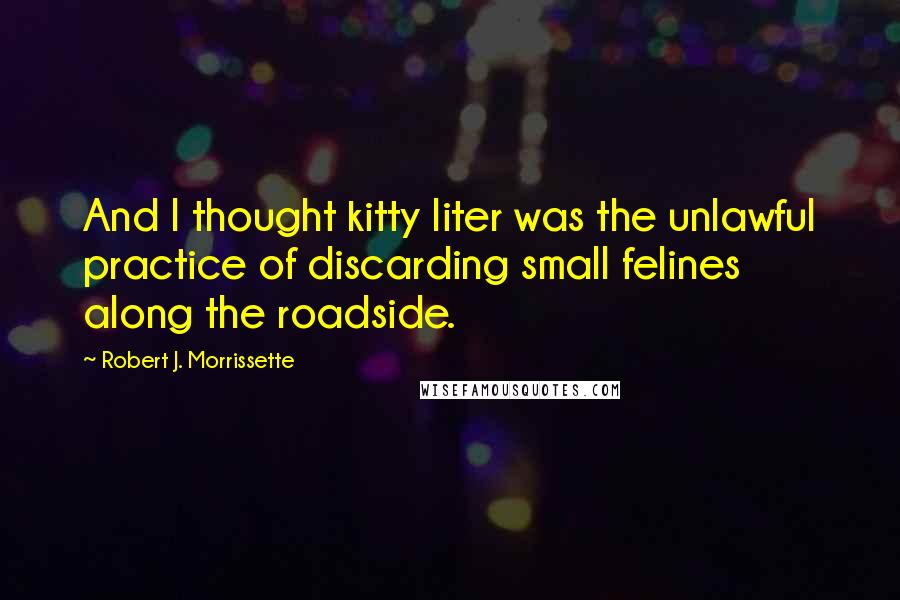 Robert J. Morrissette Quotes: And I thought kitty liter was the unlawful practice of discarding small felines along the roadside.