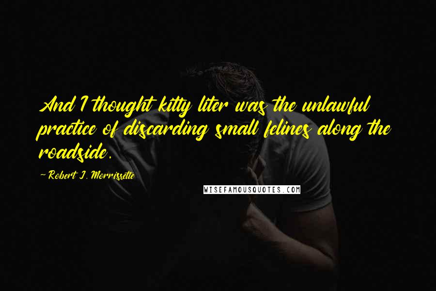 Robert J. Morrissette Quotes: And I thought kitty liter was the unlawful practice of discarding small felines along the roadside.