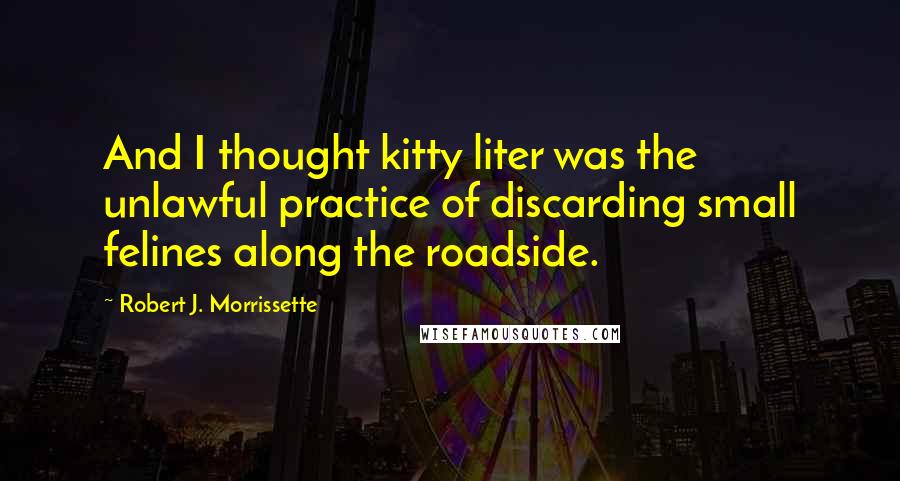 Robert J. Morrissette Quotes: And I thought kitty liter was the unlawful practice of discarding small felines along the roadside.