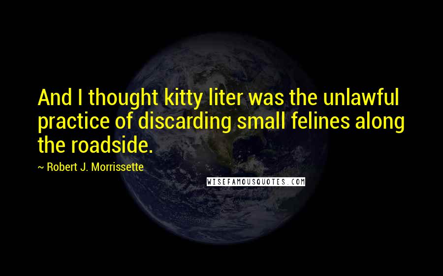 Robert J. Morrissette Quotes: And I thought kitty liter was the unlawful practice of discarding small felines along the roadside.