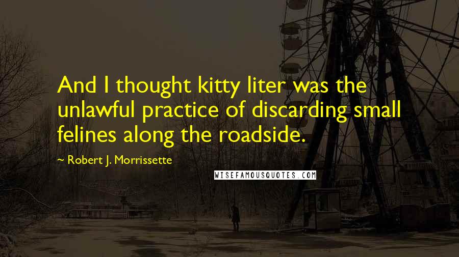 Robert J. Morrissette Quotes: And I thought kitty liter was the unlawful practice of discarding small felines along the roadside.