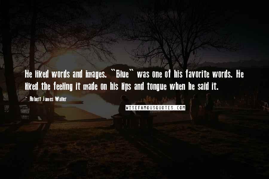 Robert James Waller Quotes: He liked words and images. "Blue" was one of his favorite words. He liked the feeling it made on his lips and tongue when he said it.